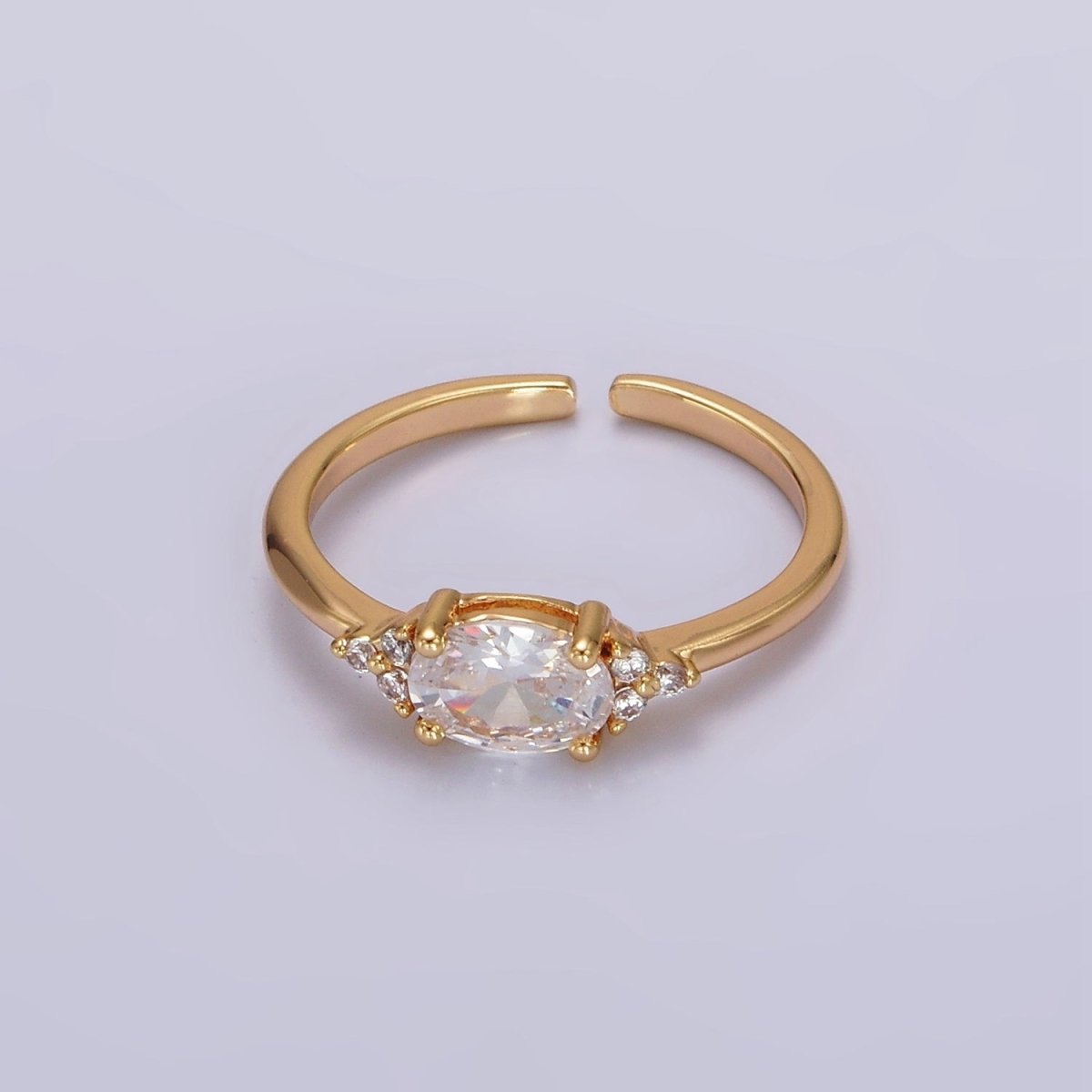 14K Gold Filled Oval Triple CZ Solitaire Birthstone Ring in Gold & Silver | O1128 - O1155 - DLUXCA