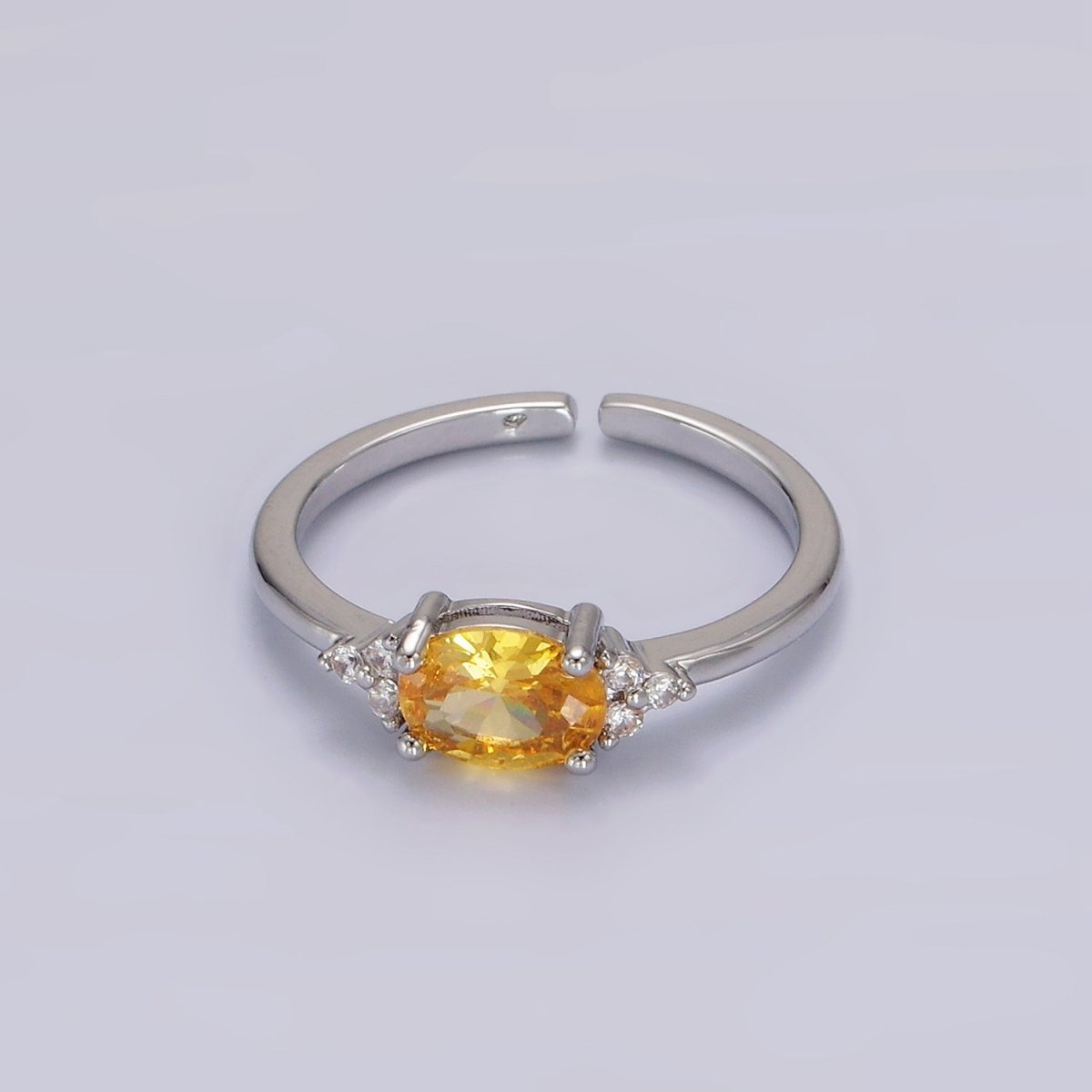 14K Gold Filled Oval Triple CZ Solitaire Birthstone Ring in Gold & Silver | O1128 - O1155 - DLUXCA
