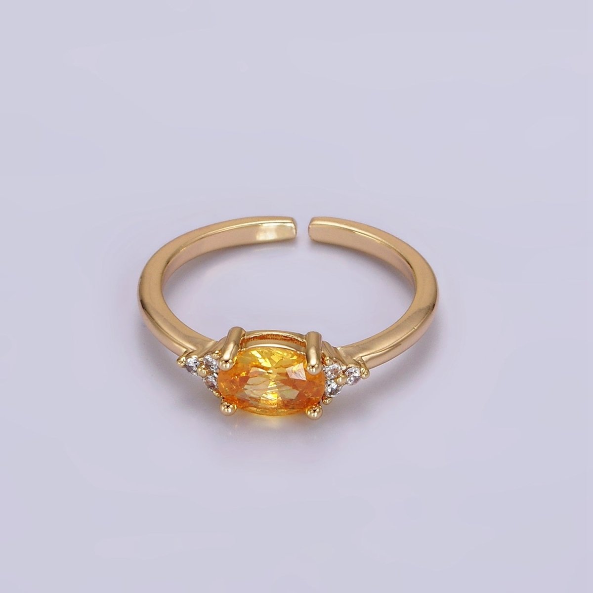 14K Gold Filled Oval Triple CZ Solitaire Birthstone Ring in Gold & Silver | O1128 - O1155 - DLUXCA