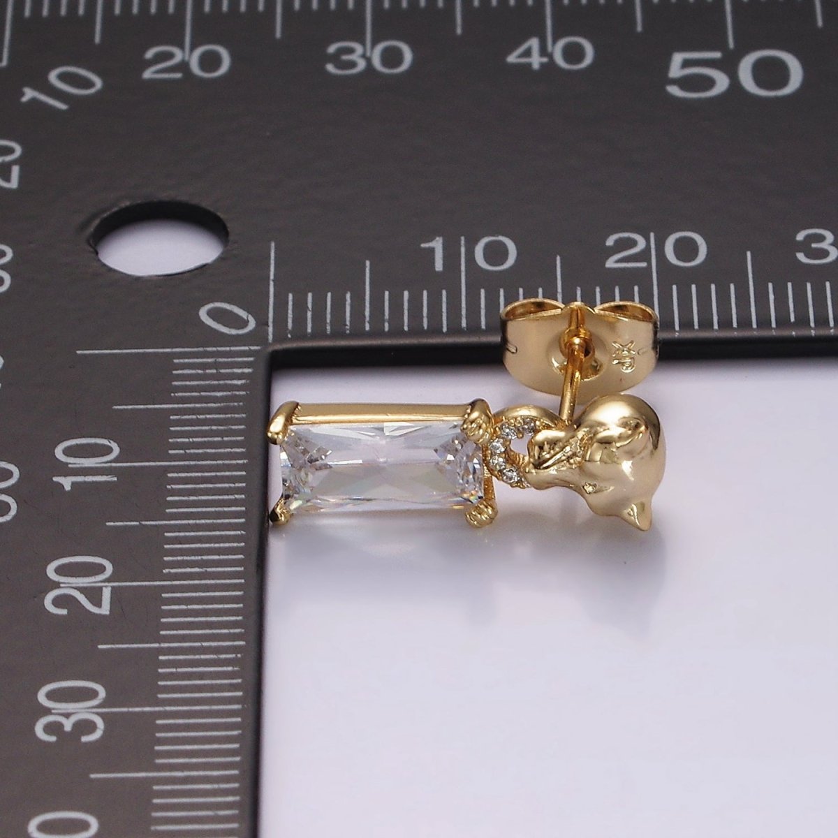 14K Gold Filled Panther Head Open Round Link Baguette CZ Drop Stud Earrings | AE1136 - DLUXCA