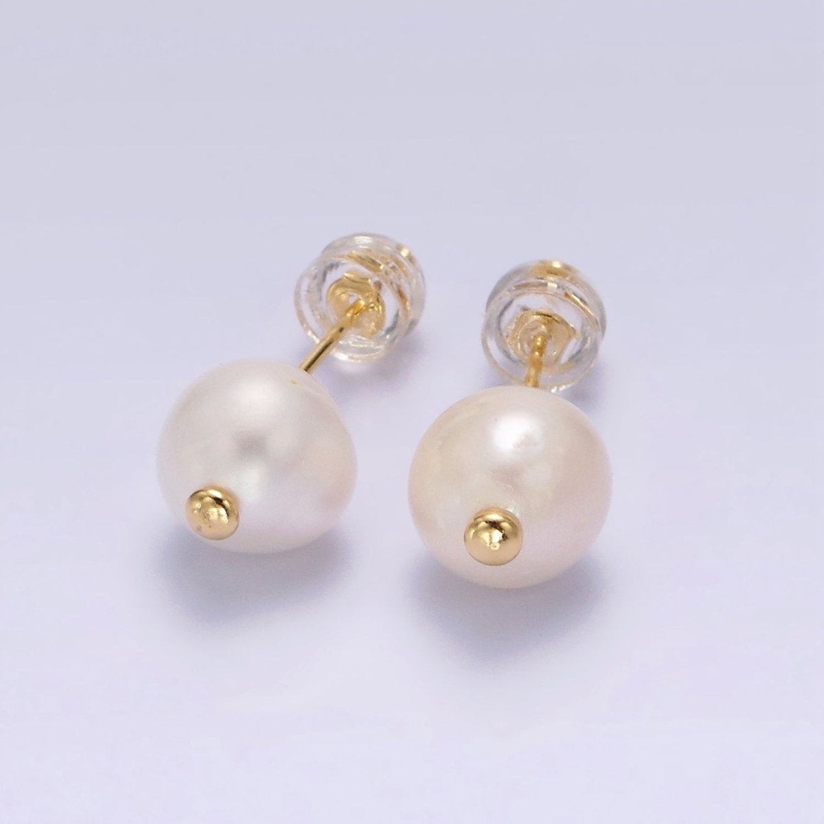 14K Gold Filled Pearl Button Minimalist Stud Earrings | AE907 - DLUXCA