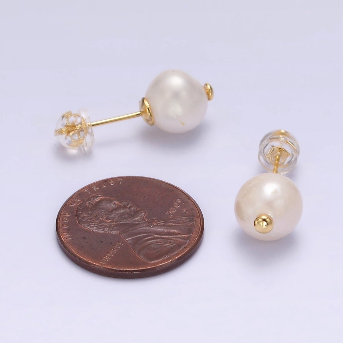 14K Gold Filled Pearl Button Minimalist Stud Earrings | AE907 - DLUXCA