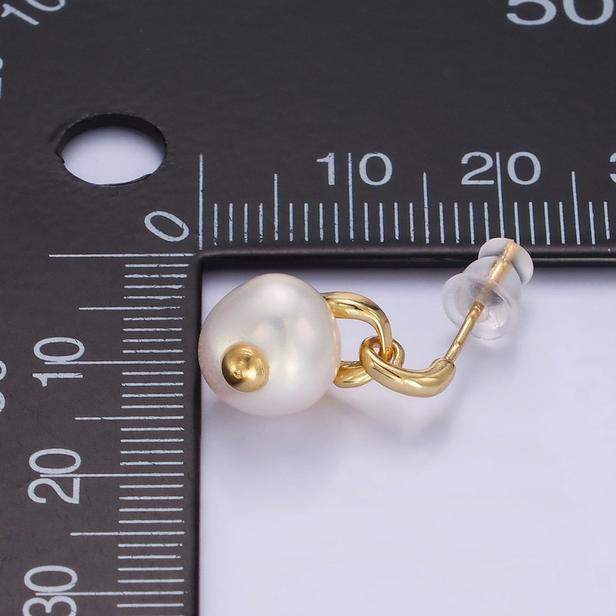 14K Gold Filled Pearl Button Padlock Stud Drop Earrings | V521 - DLUXCA