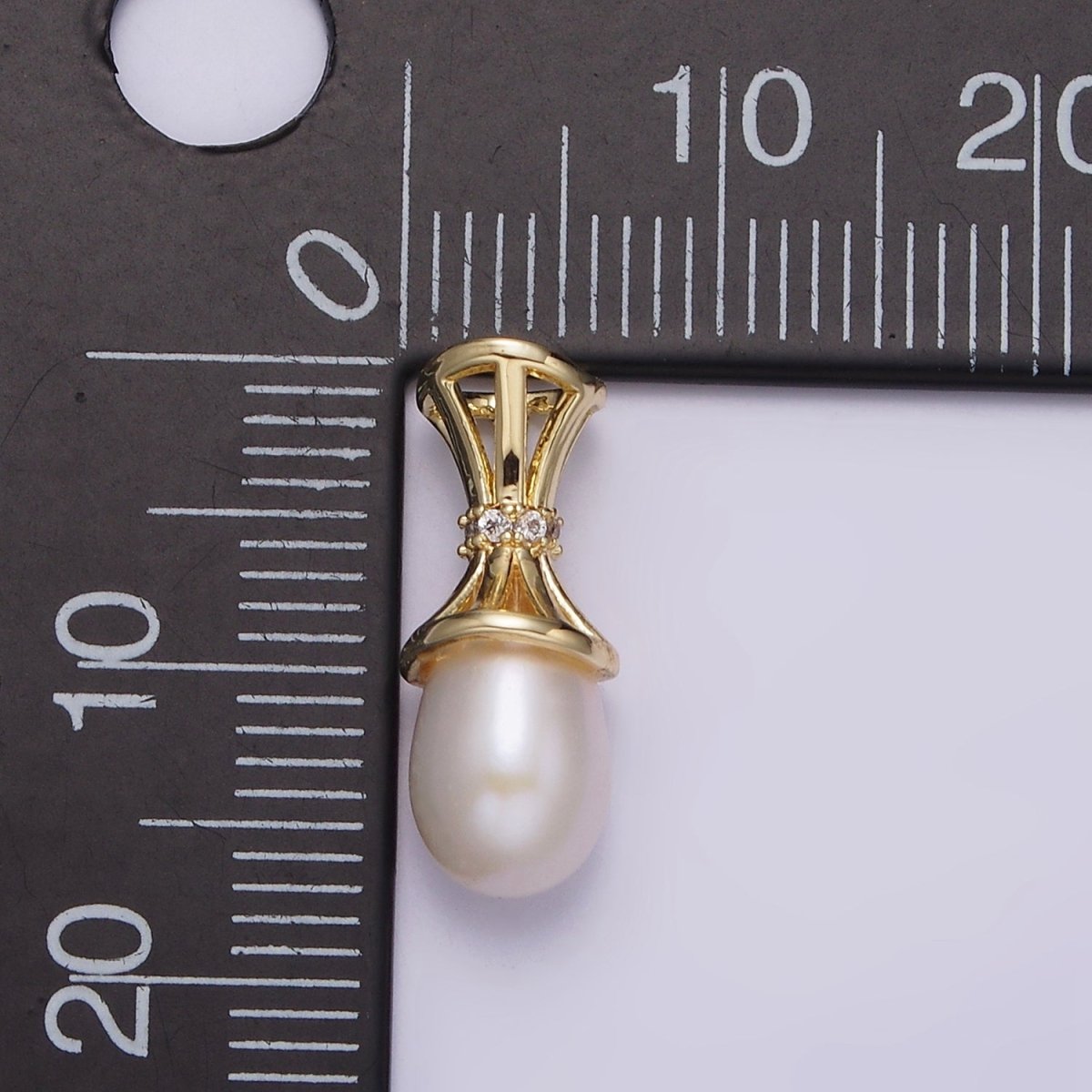 14K Gold Filled Pearl Clear CZ Multiple Band Bail Pendant | N1014 - DLUXCA