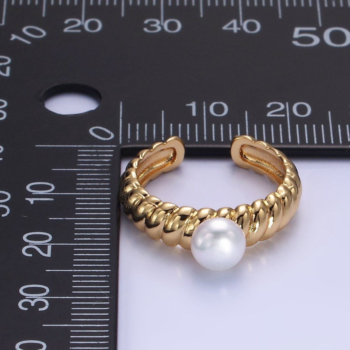14K Gold Filled Pearl Croissant Solitaire Ring | O1313 - DLUXCA