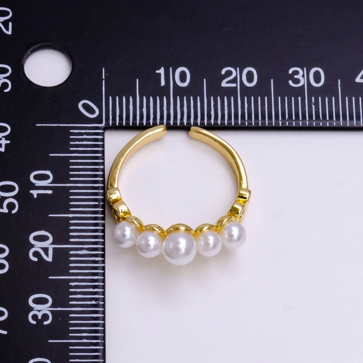 14K Gold Filled Pearl Dotted Clear Micro Paved CZ Chevron Ring in Gold & Silver | O-833 O-633 - DLUXCA