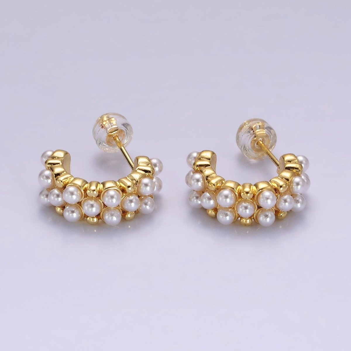 14K Gold Filled Pearl Dotted Wide C-Shaped Hoop Earrings in Gold ...