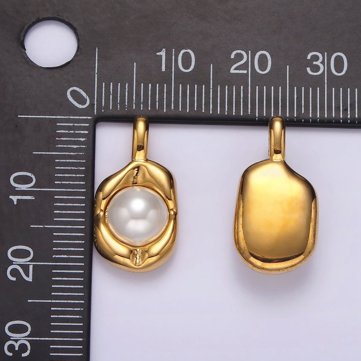 14K Gold Filled Pearl Molten Hammered Tag Pendant in Gold & Silver | AH045 AH046 - DLUXCA
