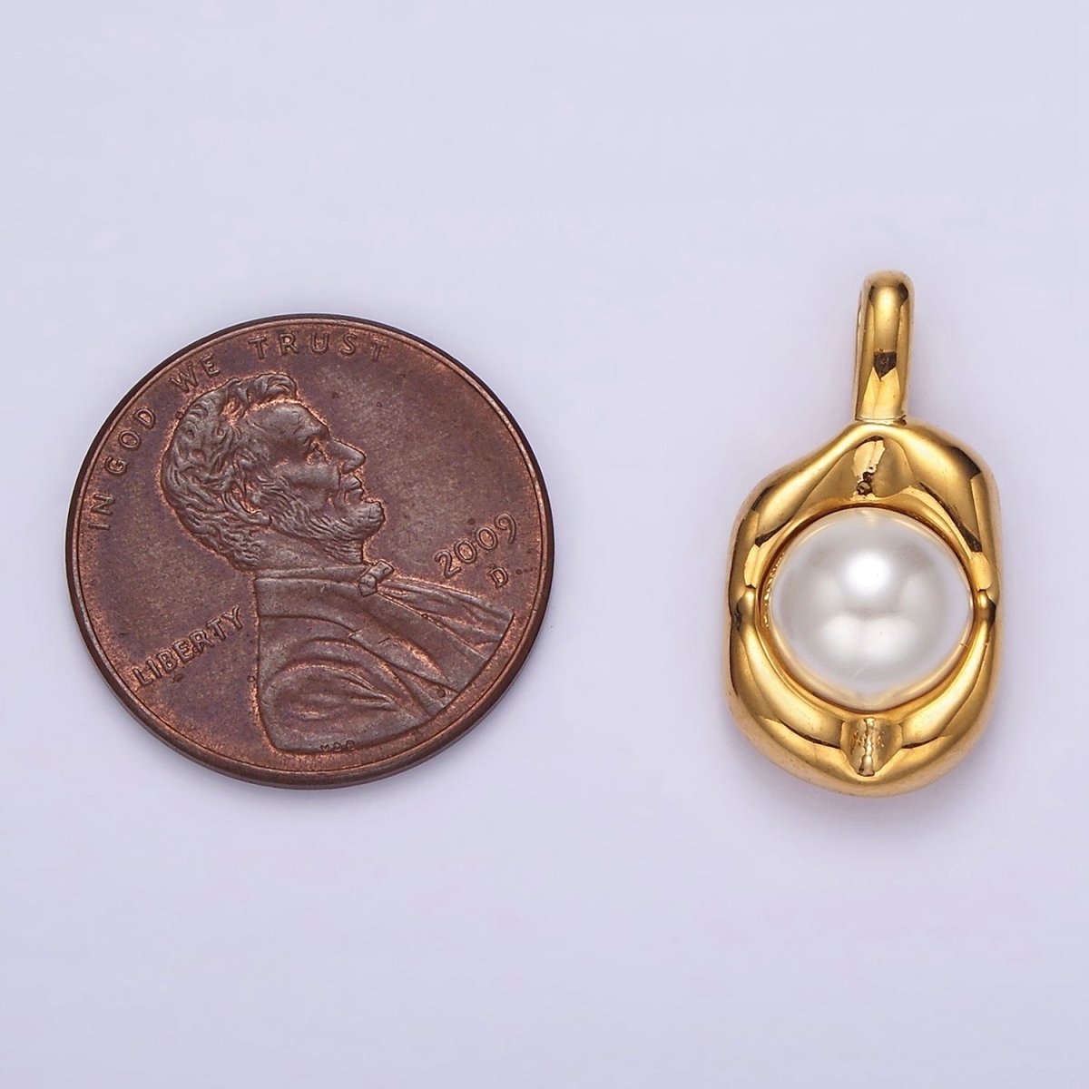 14K Gold Filled Pearl Molten Hammered Tag Pendant in Gold & Silver | AH045 AH046 - DLUXCA