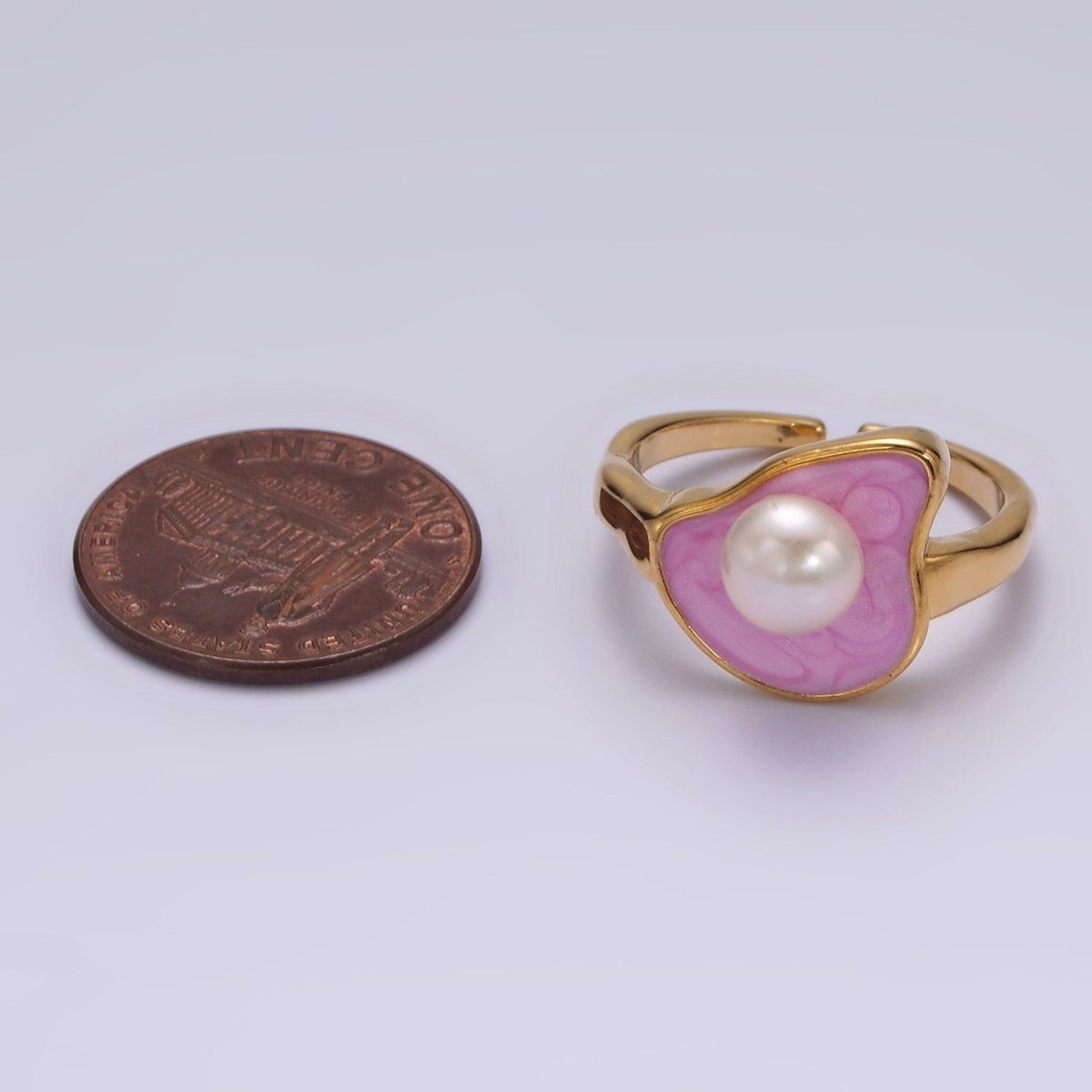 14K Gold Filled Pearl Pink Glitter Enamel Abstract Ring in Gold & Silver | O710 O711 - DLUXCA
