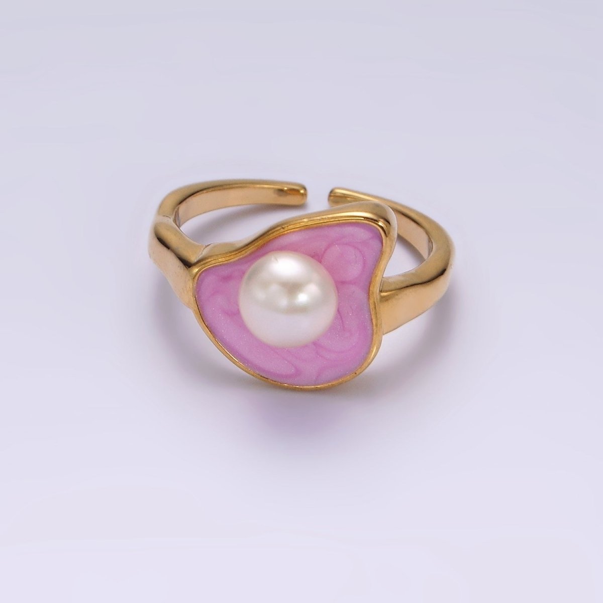 14K Gold Filled Pearl Pink Glitter Enamel Abstract Ring in Gold & Silver | O710 O711 - DLUXCA