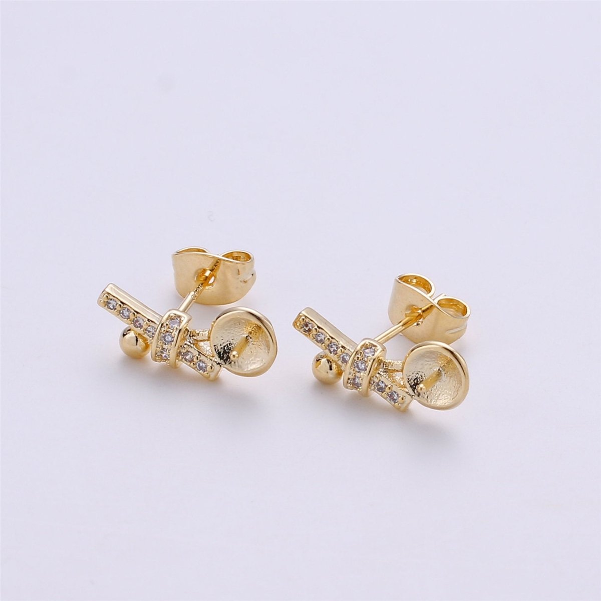14K Gold Filled Pearl Post Earring Mountings with open ring Earring Backs Included, Earring components K-413 - DLUXCA