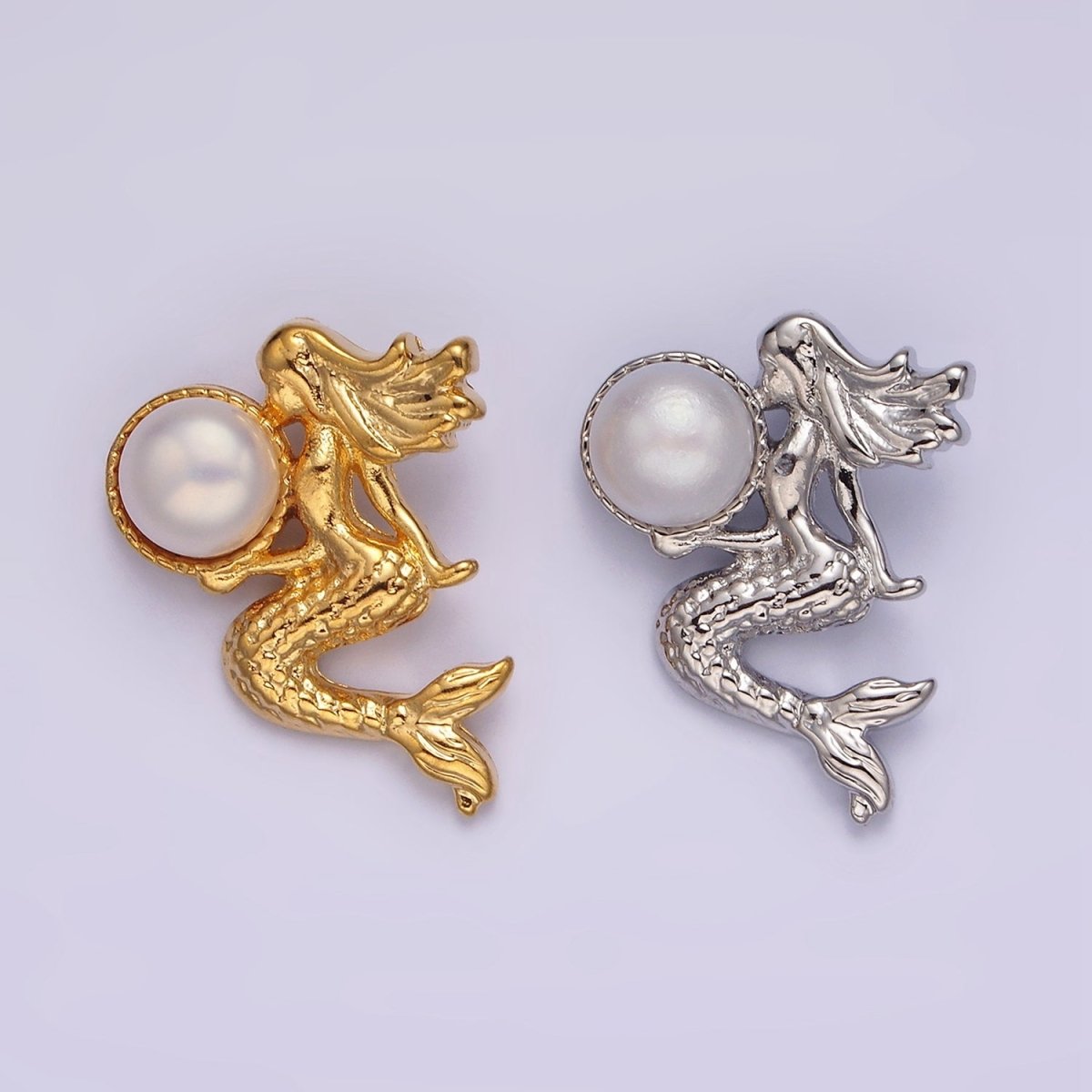 14K Gold Filled Pearl Textured Mermaid Ocean Back Loop Pendant in Gold & Silver | N1888 N1889 - DLUXCA