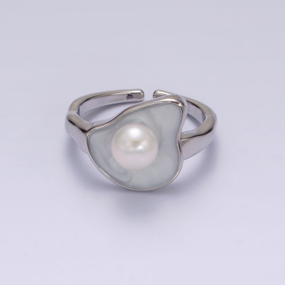 14K Gold Filled Pearl White Glitter Enamel Abstract Ring in Gold & Silver | O708 O709 - DLUXCA