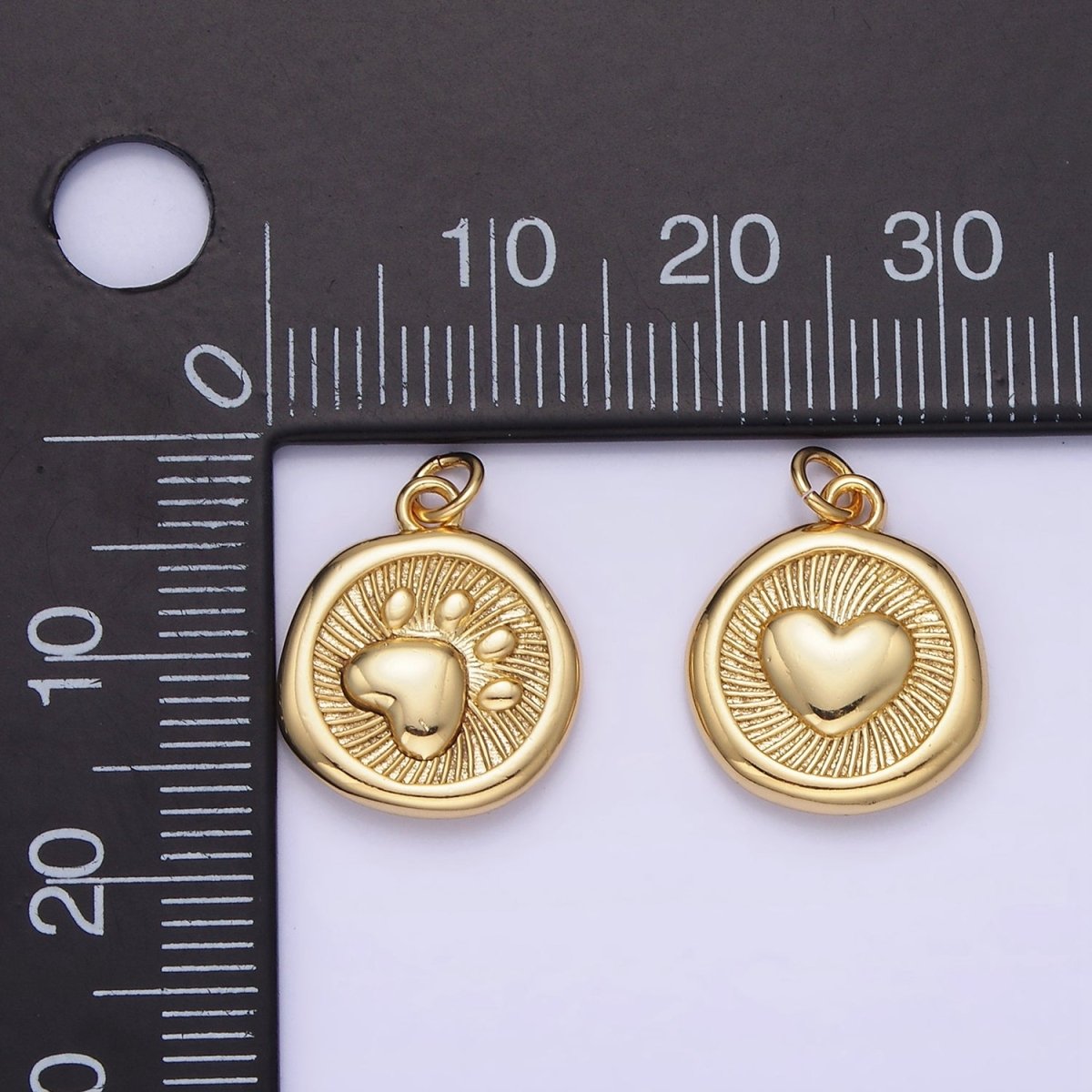 14K Gold Filled Pet Animal Pawprint Line-Textured Stamped Charm in Gold & Silver | AG639 - DLUXCA