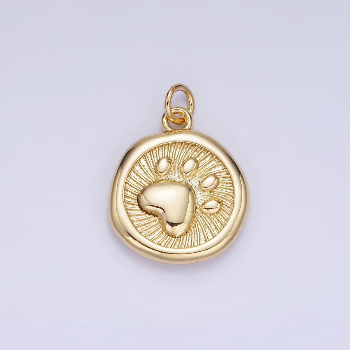 14K Gold Filled Pet Animal Pawprint Line-Textured Stamped Charm in Gold & Silver | AG639 - DLUXCA