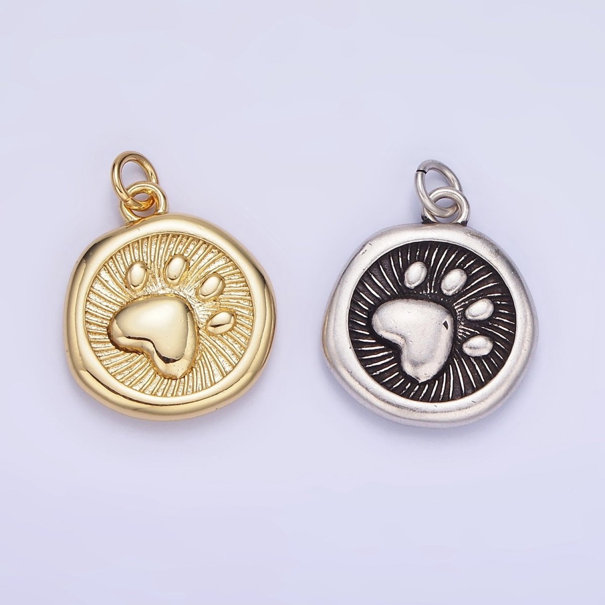 14K Gold Filled Pet Animal Pawprint Line-Textured Stamped Charm in Gold & Silver | AG639 - DLUXCA