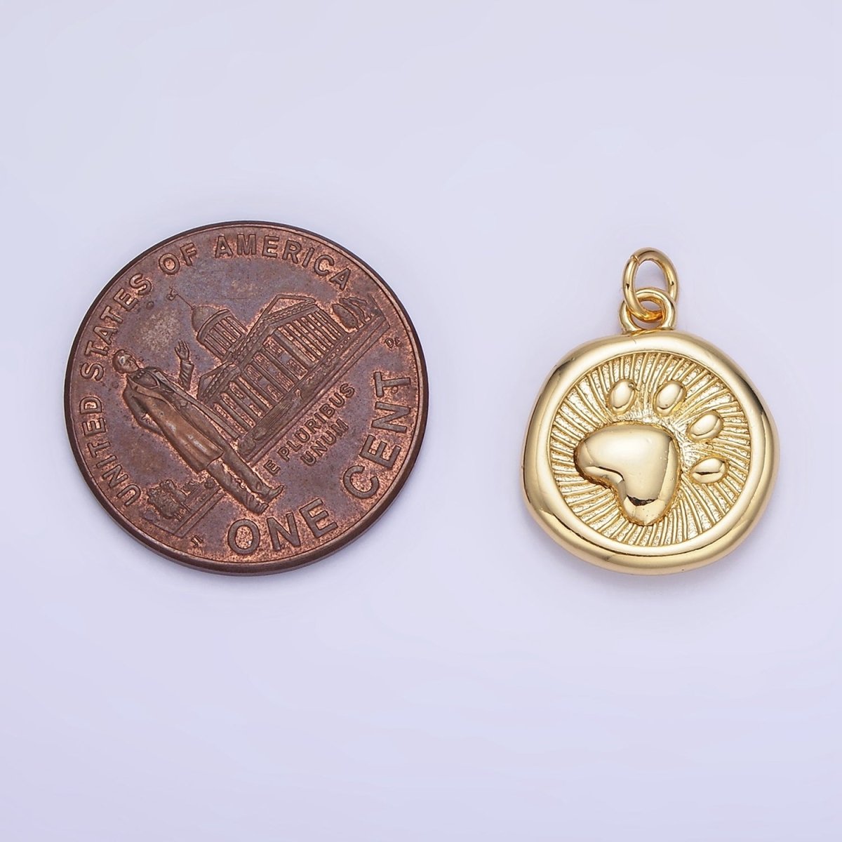 14K Gold Filled Pet Animal Pawprint Line-Textured Stamped Charm in Gold & Silver | AG639 - DLUXCA