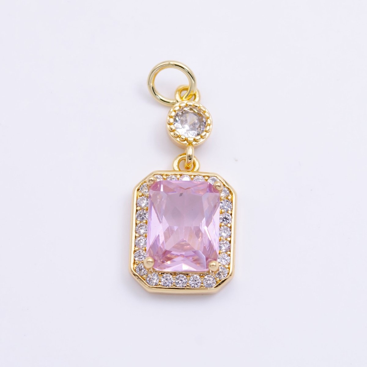 14K Gold Filled Pink Baguette Micro Paved CZ Hexagonal Drop Charm in Gold & Silver | W473 W474 - DLUXCA