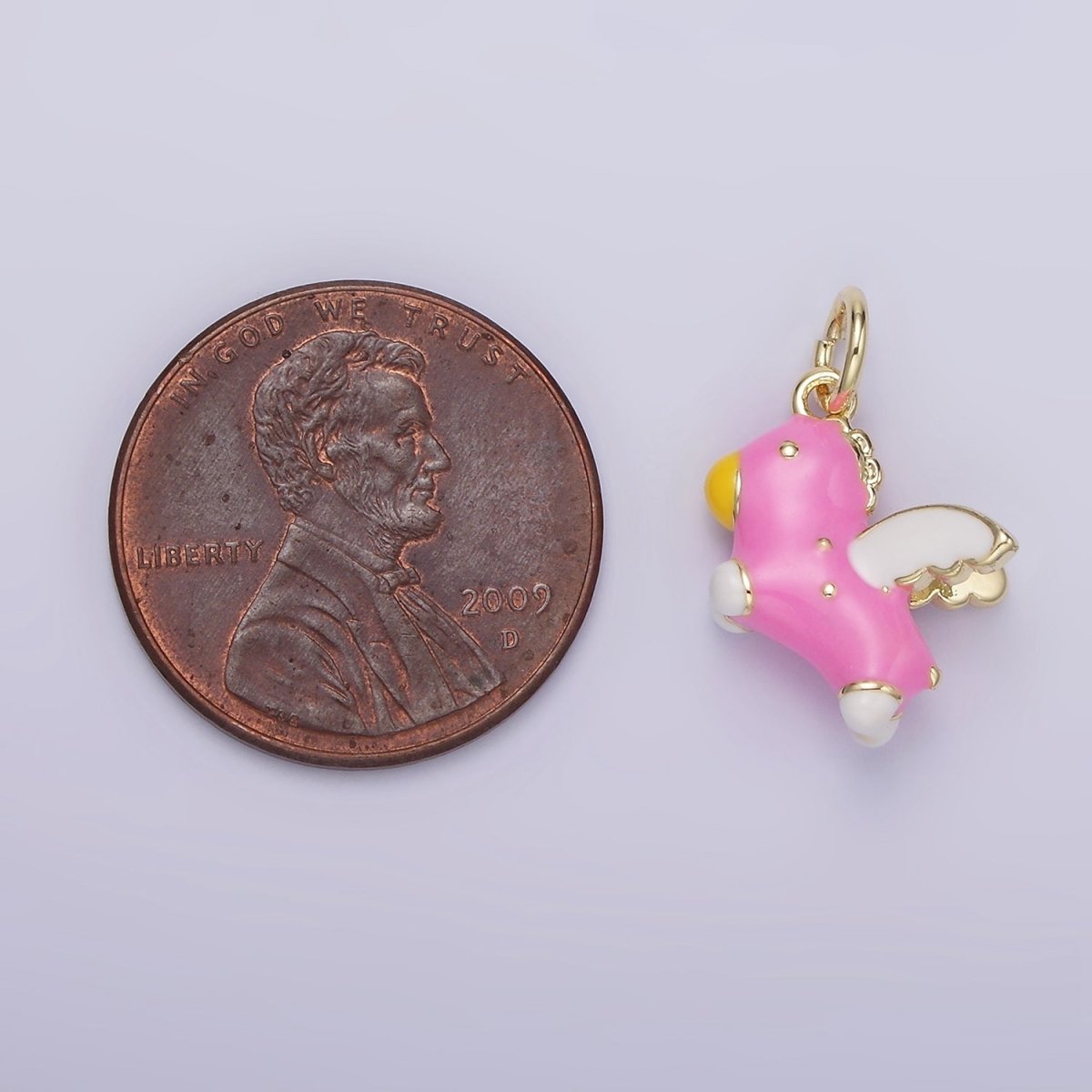 14K Gold Filled Pink, Blue Pegasus Enamel Puffed Add-On Charm in Gold & Silver | N1531 - N1534 - DLUXCA