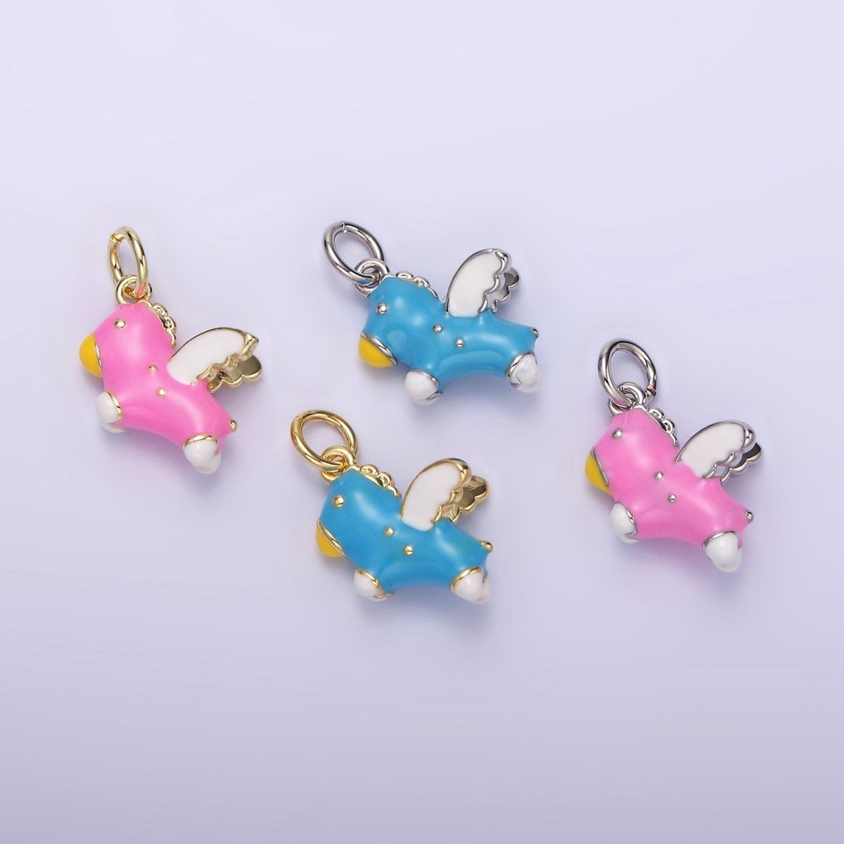 14K Gold Filled Pink, Blue Pegasus Enamel Puffed Add-On Charm in Gold & Silver | N1531 - N1534 - DLUXCA