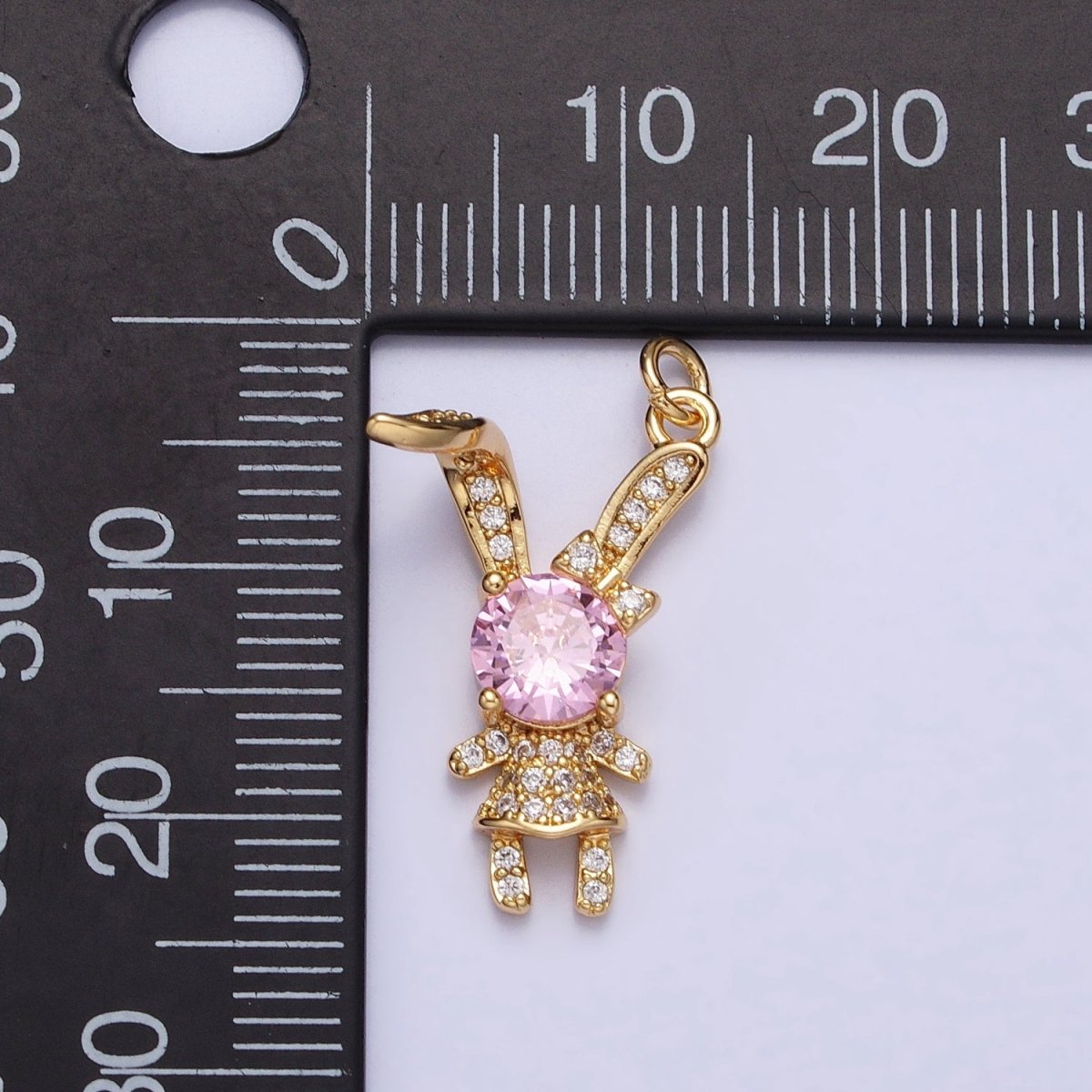 14K Gold Filled Pink, Clear CZ Micro Paved Rabbit Bunny Charm in Silver & Gold | AC398 AC441, E333 E334 - DLUXCA