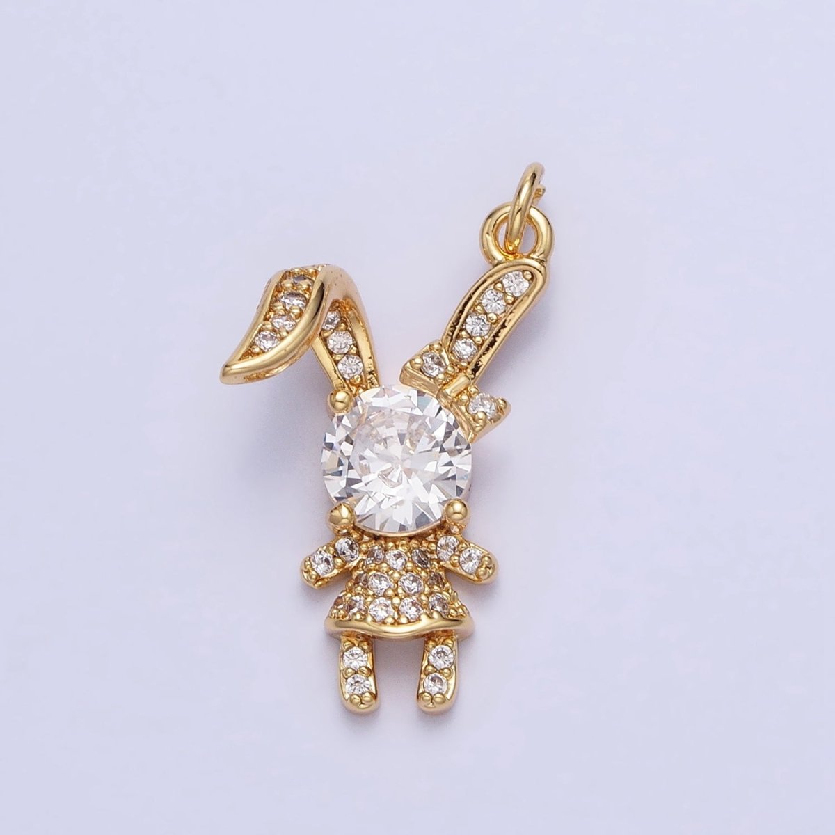 14K Gold Filled Pink, Clear CZ Micro Paved Rabbit Bunny Charm in Silver & Gold | AC398 AC441, E333 E334 - DLUXCA