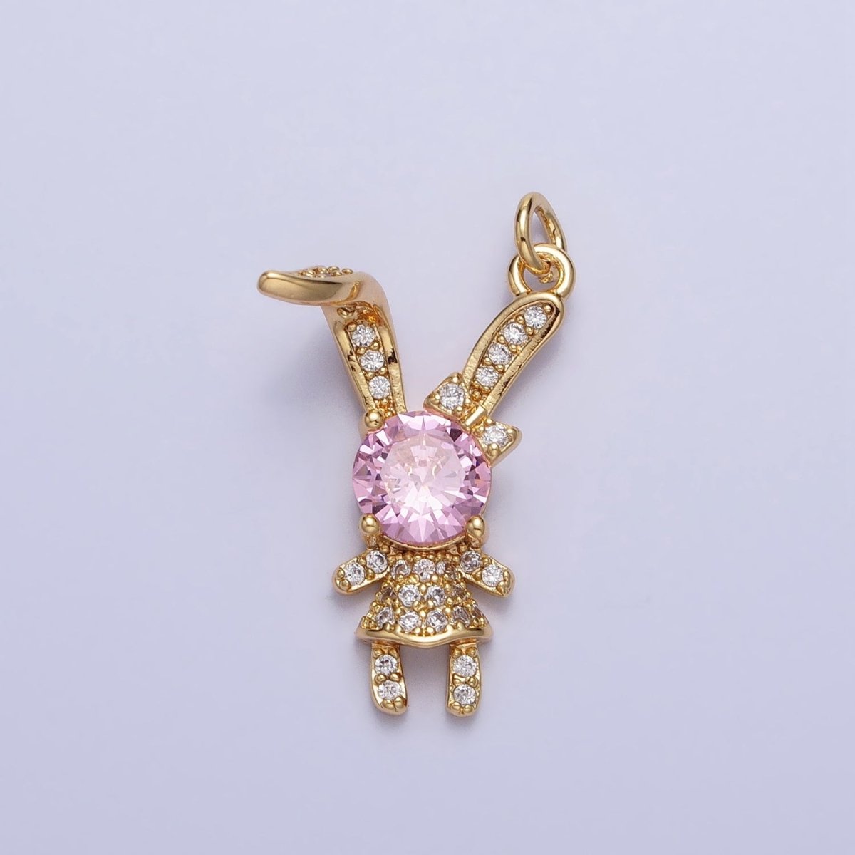 14K Gold Filled Pink, Clear CZ Micro Paved Rabbit Bunny Charm in Silver & Gold | AC398 AC441, E333 E334 - DLUXCA