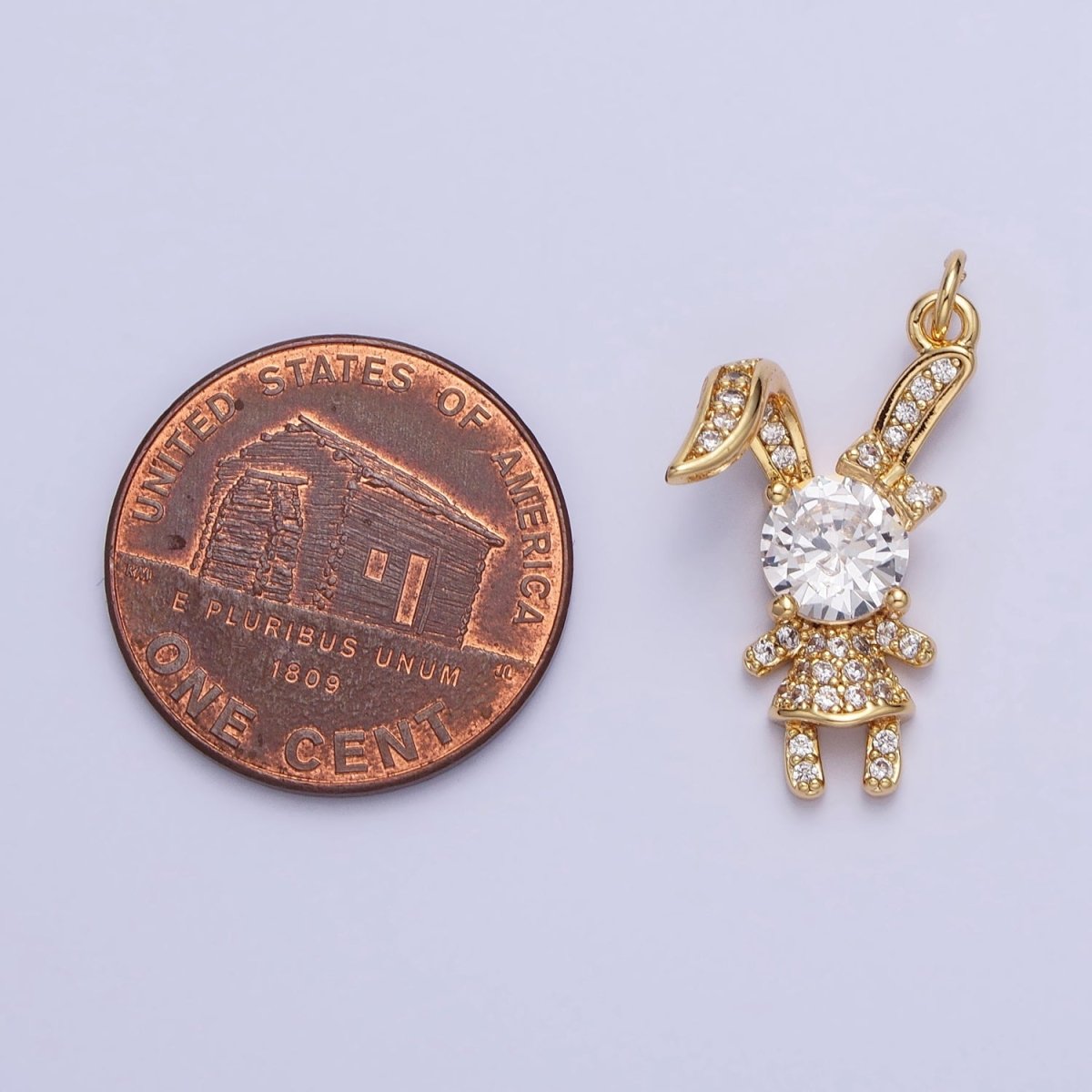 14K Gold Filled Pink, Clear CZ Micro Paved Rabbit Bunny Charm in Silver & Gold | AC398 AC441, E333 E334 - DLUXCA