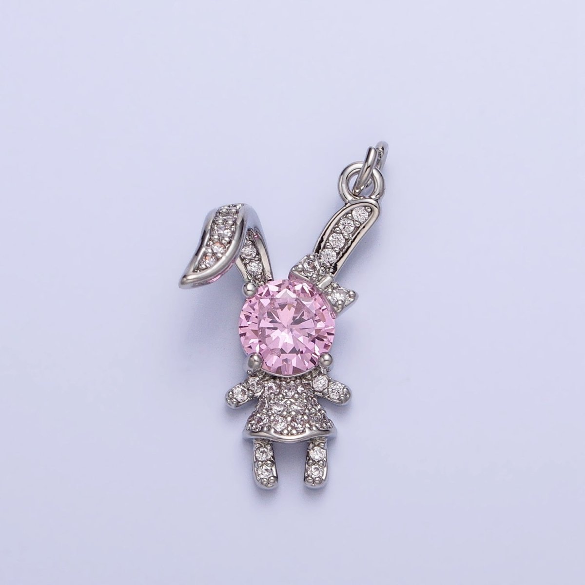 14K Gold Filled Pink, Clear CZ Micro Paved Rabbit Bunny Charm in Silver & Gold | AC398 AC441, E333 E334 - DLUXCA