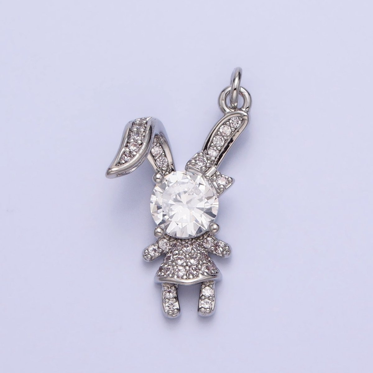 14K Gold Filled Pink, Clear CZ Micro Paved Rabbit Bunny Charm in Silver & Gold | AC398 AC441, E333 E334 - DLUXCA