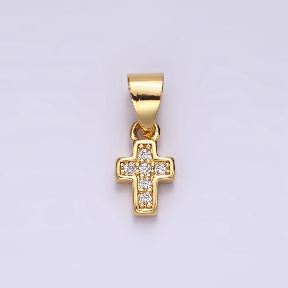 14K Gold Filled Pink, Clear, Green CZ Micro Paved Religious Cross Mini Pendant | N1917 - N1919 - DLUXCA