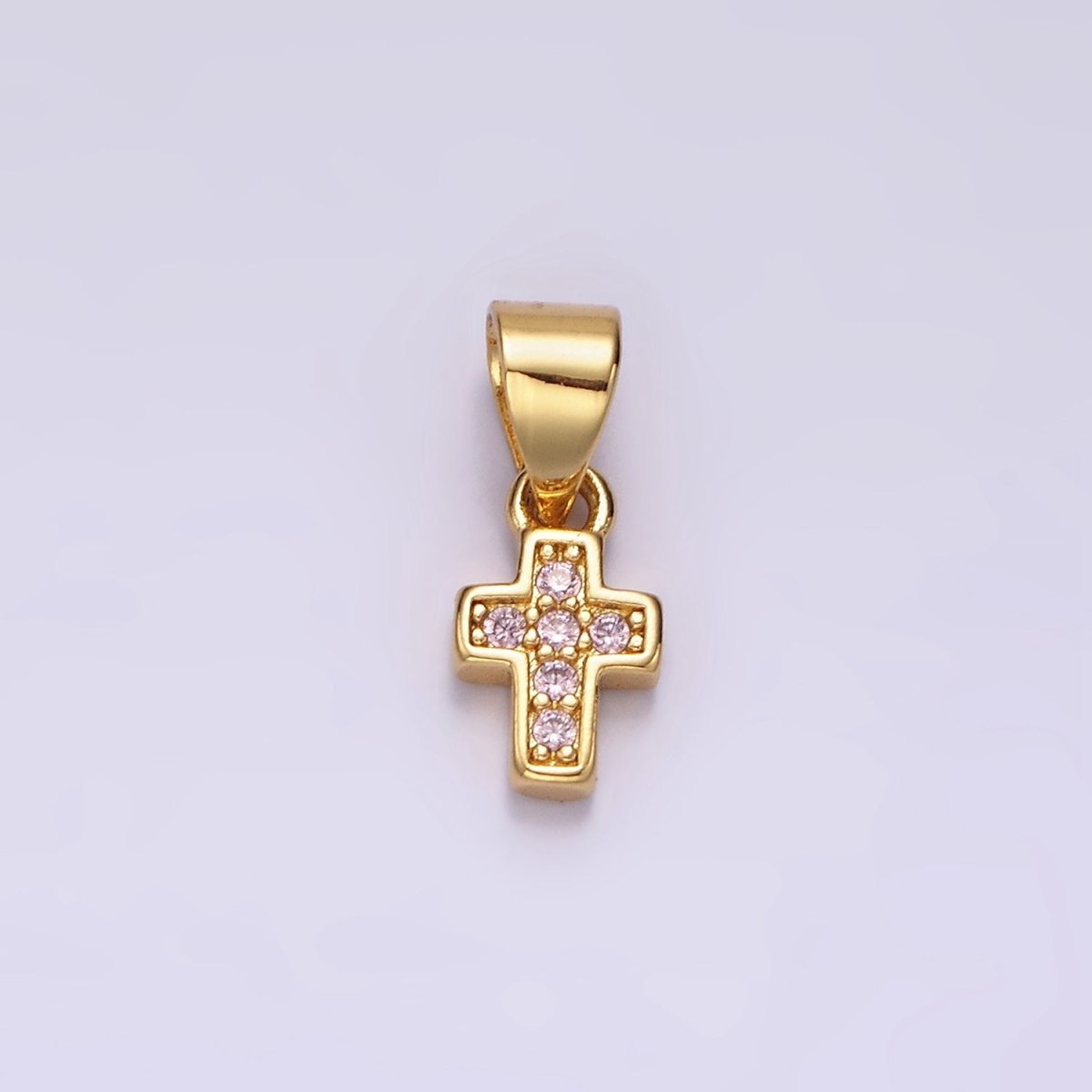 14K Gold Filled Pink, Clear, Green CZ Micro Paved Religious Cross Mini Pendant | N1917 - N1919 - DLUXCA