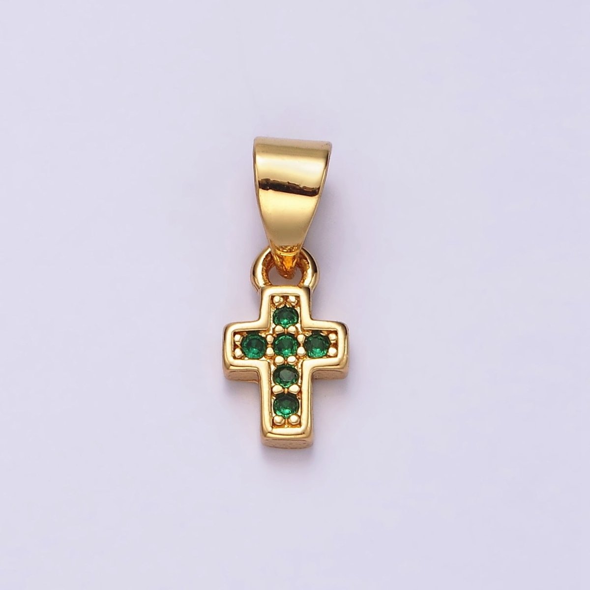 14K Gold Filled Pink, Clear, Green CZ Micro Paved Religious Cross Mini Pendant | N1917 - N1919 - DLUXCA