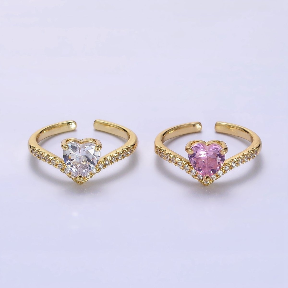 14K Gold Filled Pink, Clear Heart CZ Micro Paved Chevron Ring | O-639 O-640 - DLUXCA