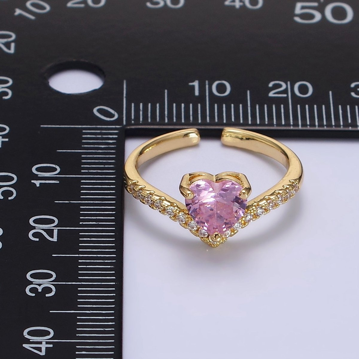 14K Gold Filled Pink, Clear Heart CZ Micro Paved Chevron Ring | O-639 O-640 - DLUXCA