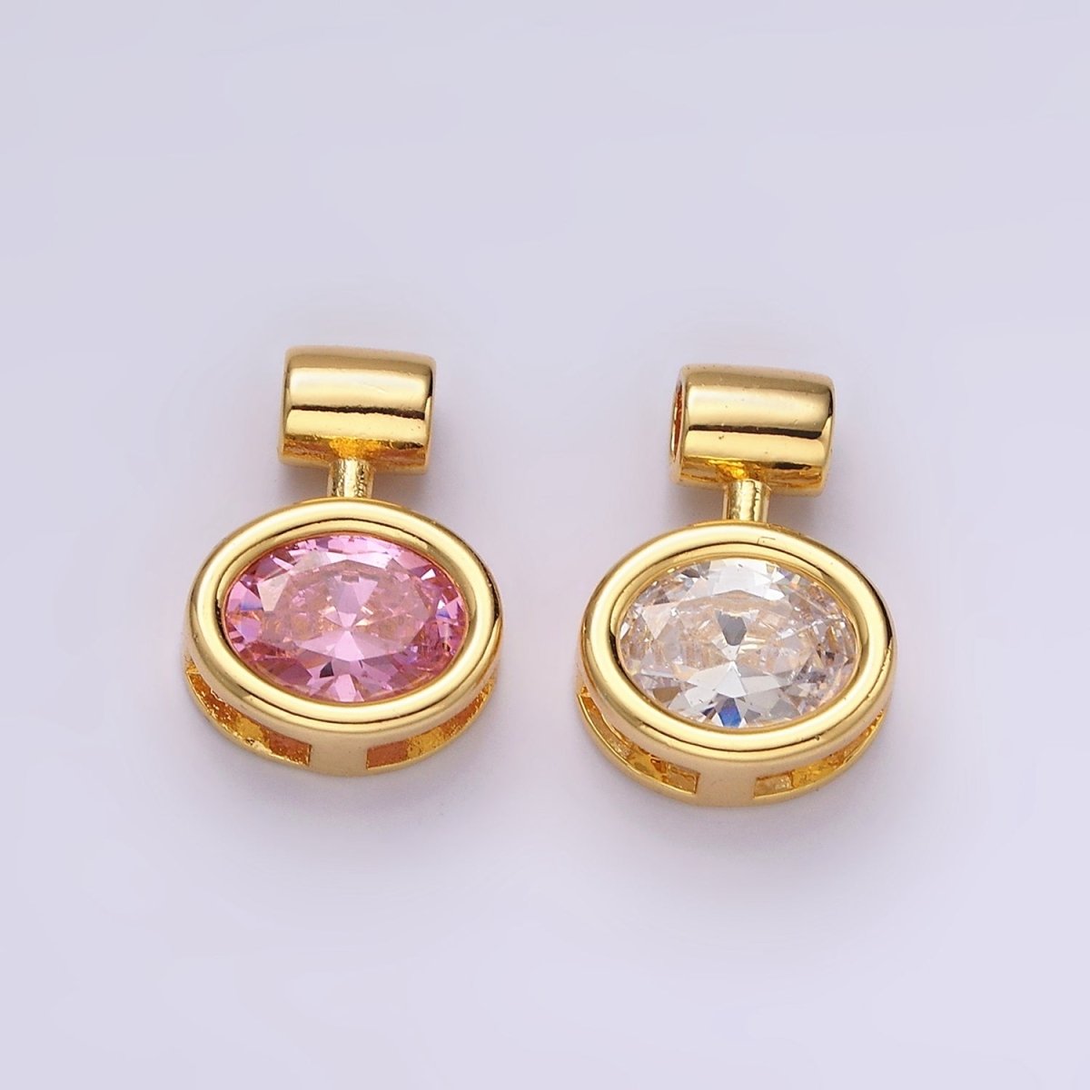 14K Gold Filled Pink, Clear Oval Bezel Pendant | AC805 AC806 - DLUXCA