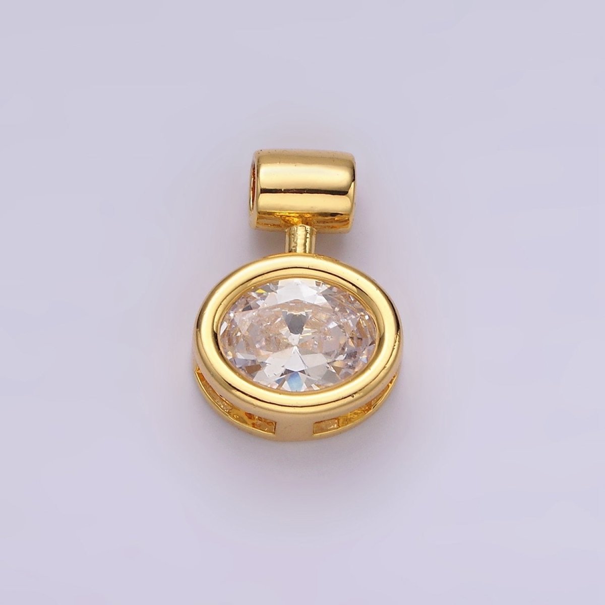 14K Gold Filled Pink, Clear Oval Bezel Pendant | AC805 AC806 - DLUXCA