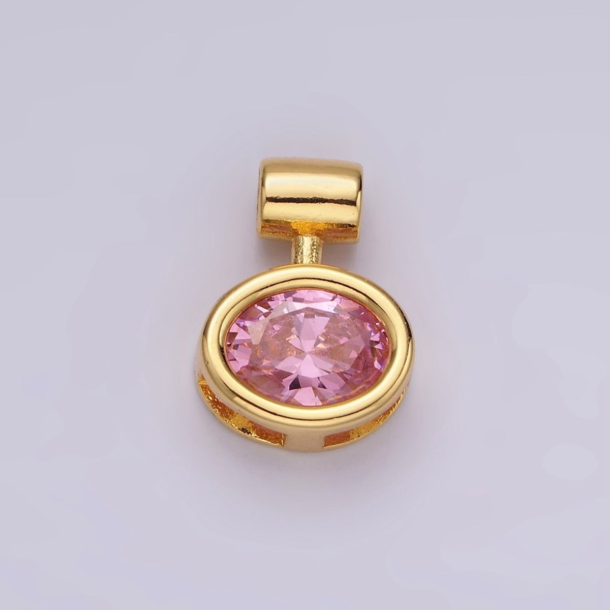 14K Gold Filled Pink, Clear Oval Bezel Pendant | AC805 AC806 - DLUXCA