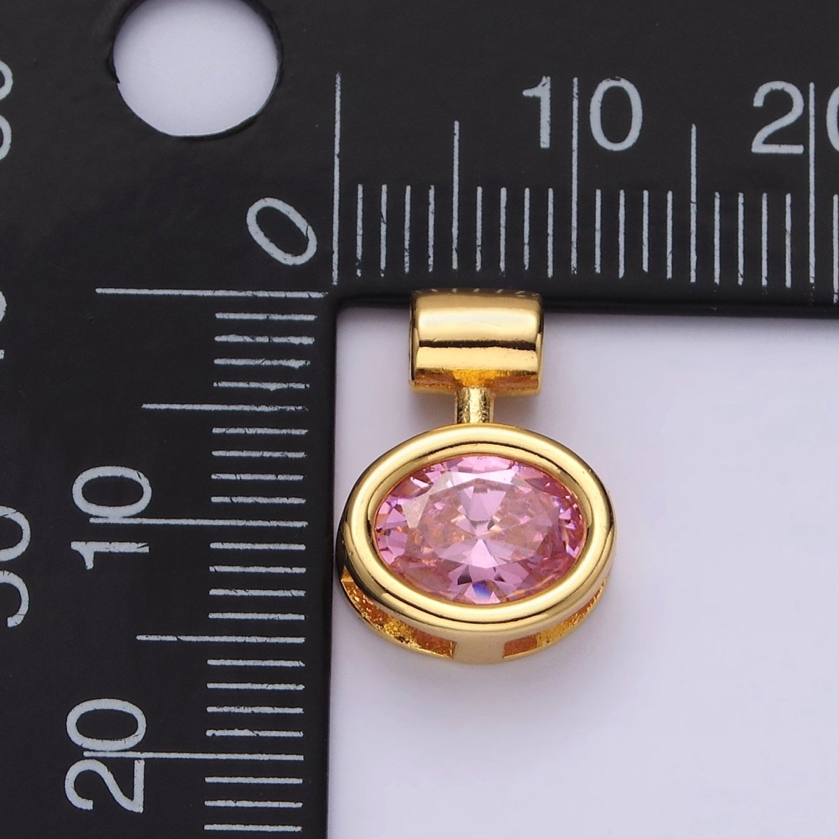 14K Gold Filled Pink, Clear Oval Bezel Pendant | AC805 AC806 - DLUXCA