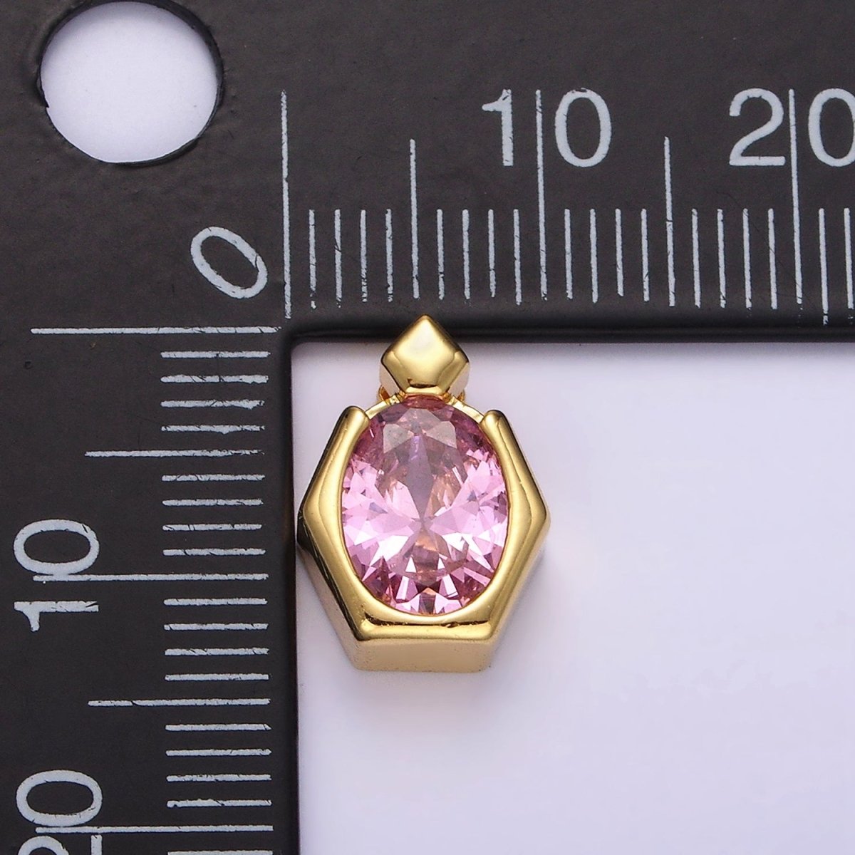 14K Gold Filled Pink CZ Oval Hexagonal Rhombus Bail Pendant | N1920 - DLUXCA