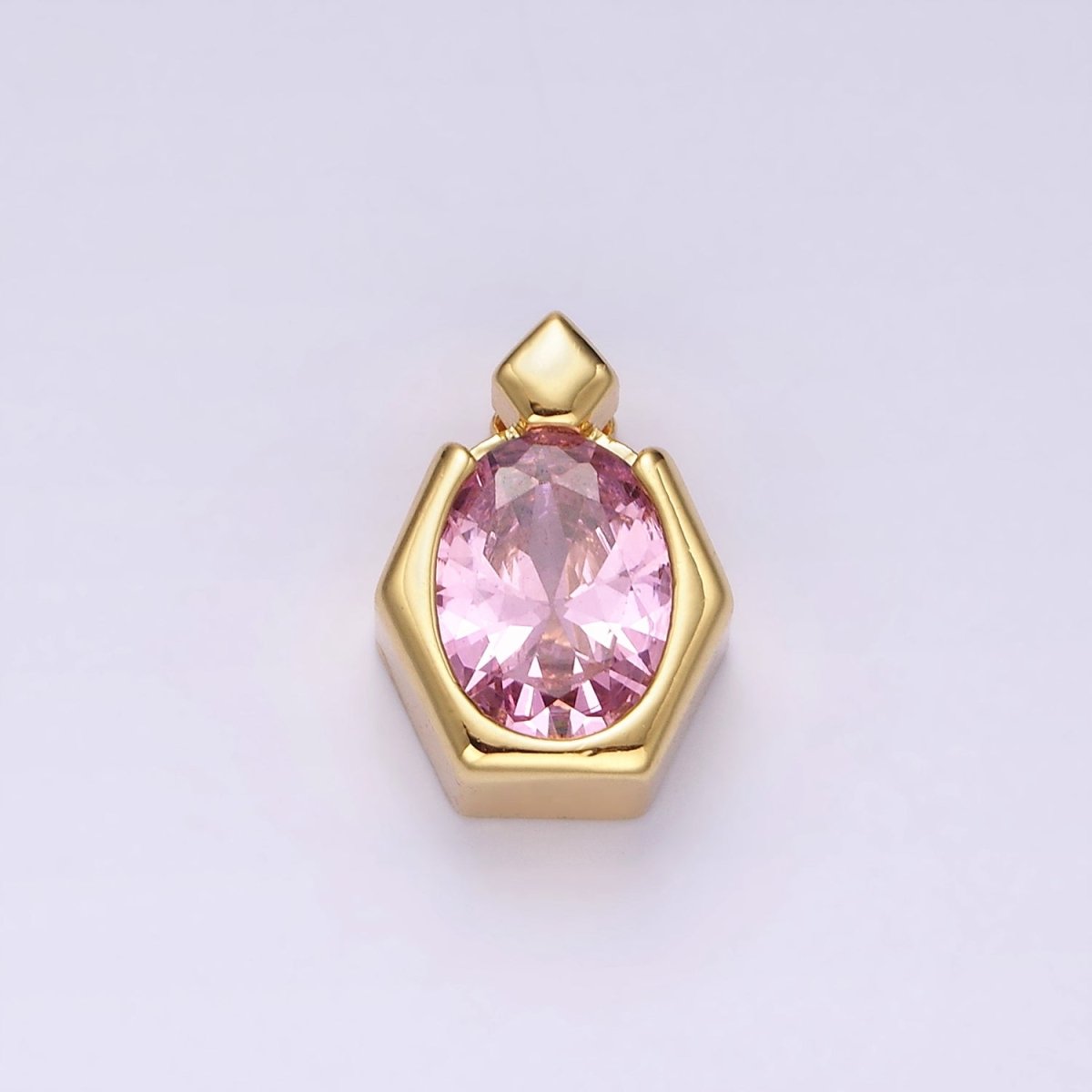 14K Gold Filled Pink CZ Oval Hexagonal Rhombus Bail Pendant | N1920 - DLUXCA