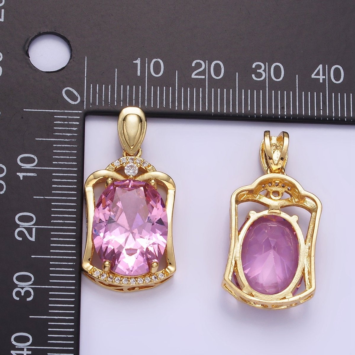 14K Gold Filled Pink CZ Oval Open Micro Paved CZ Frame Bezel | AA1187 - DLUXCA