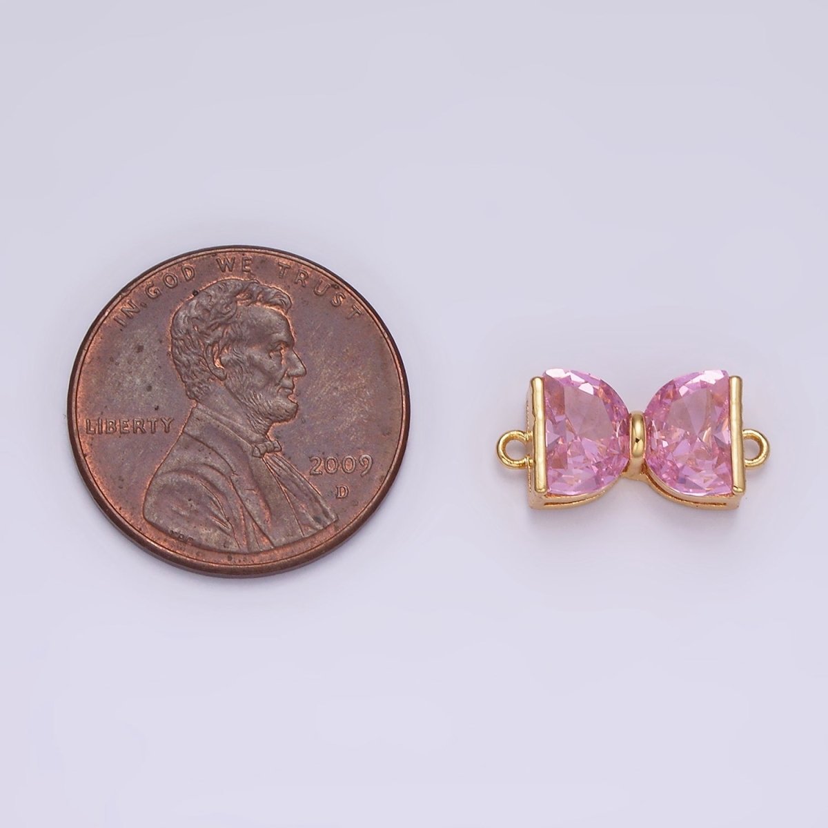 14K Gold Filled Pink CZ Ribbon Bow Tie Connector | G-081 - DLUXCA