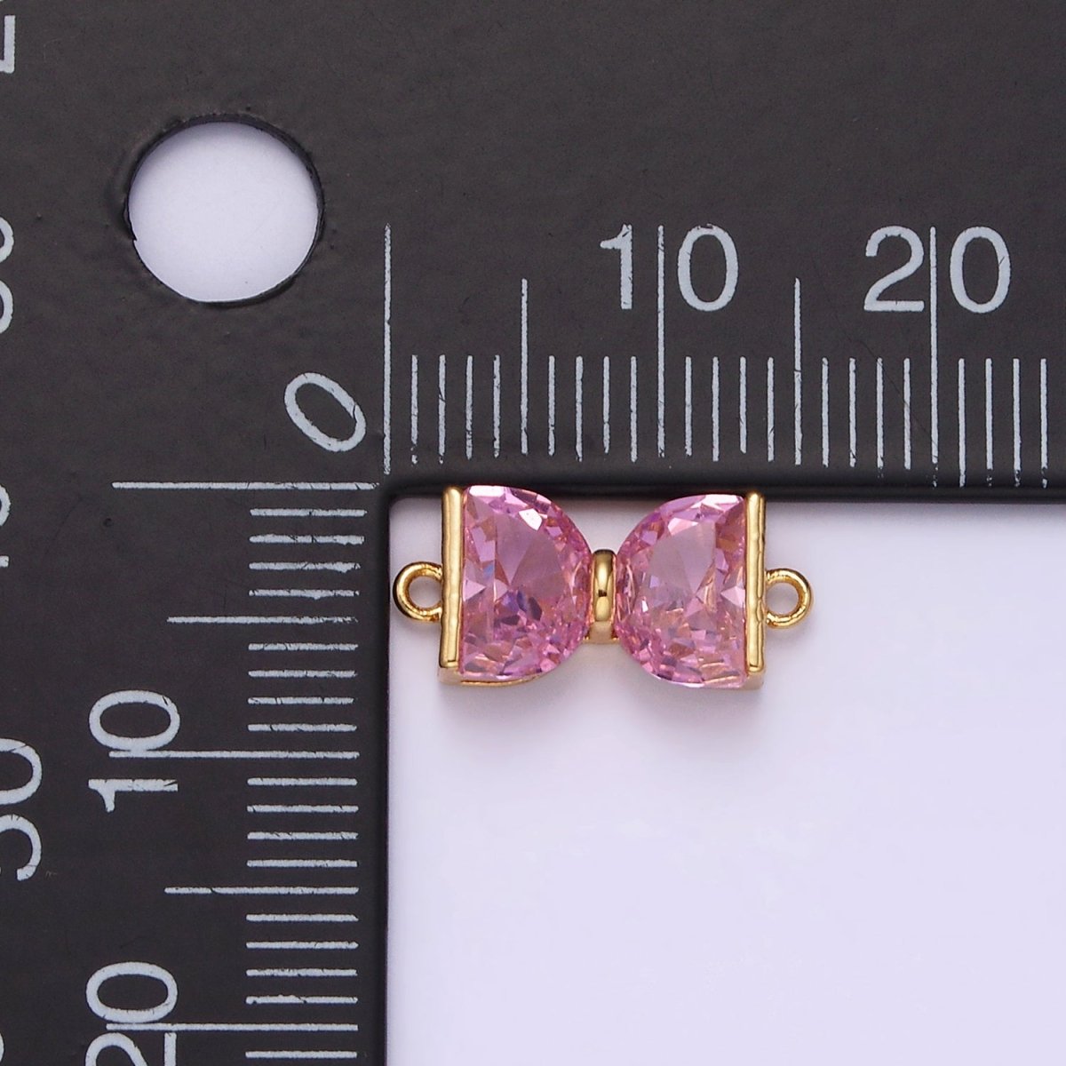 14K Gold Filled Pink CZ Ribbon Bow Tie Connector | G-081 - DLUXCA