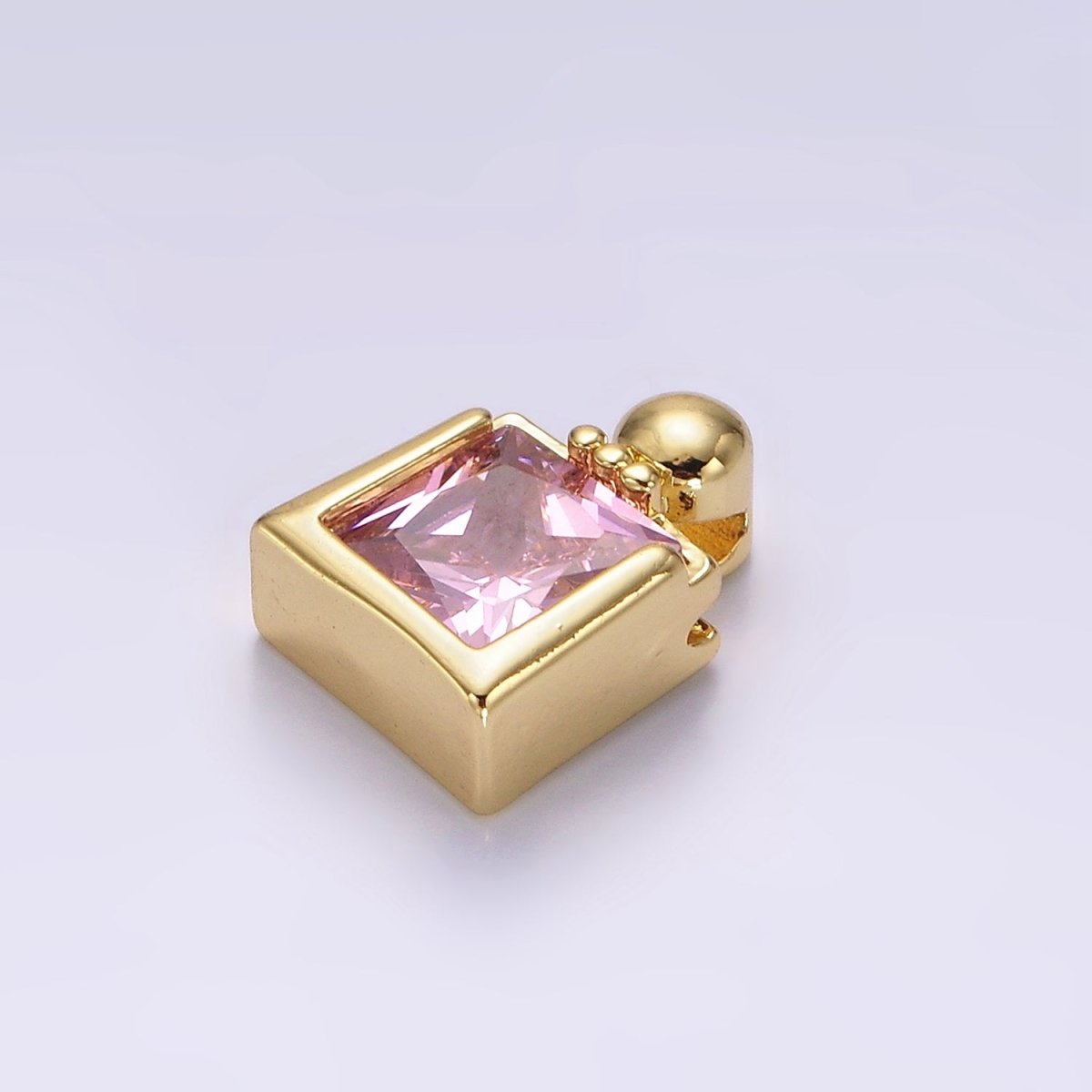 14K Gold Filled Pink CZ Square Ball Bail Pendant | N1923 - DLUXCA