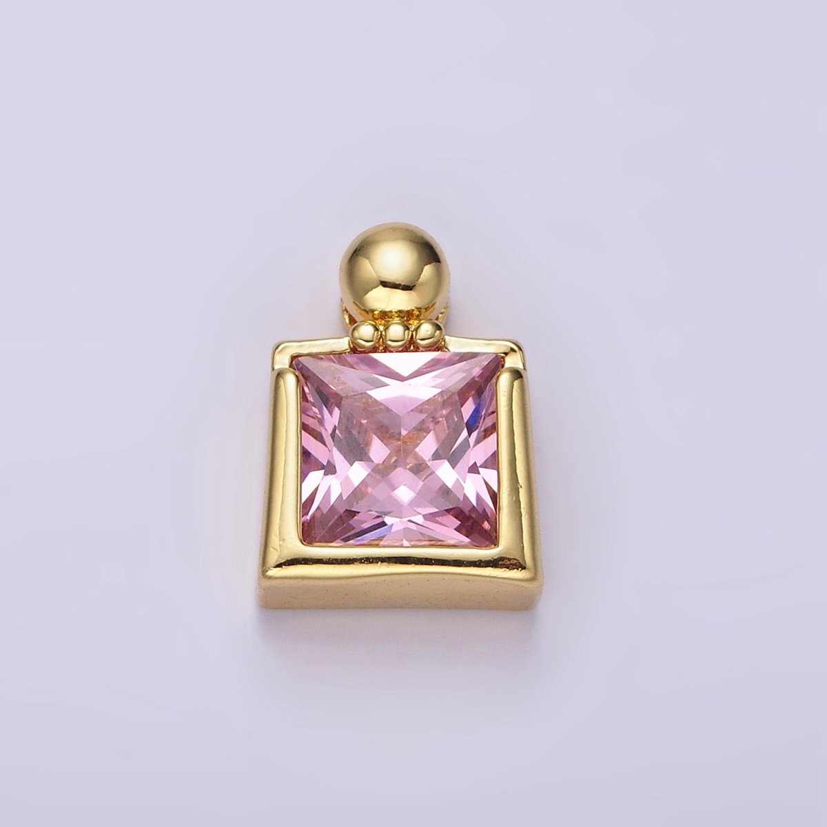 14K Gold Filled Pink CZ Square Ball Bail Pendant | N1923 - DLUXCA