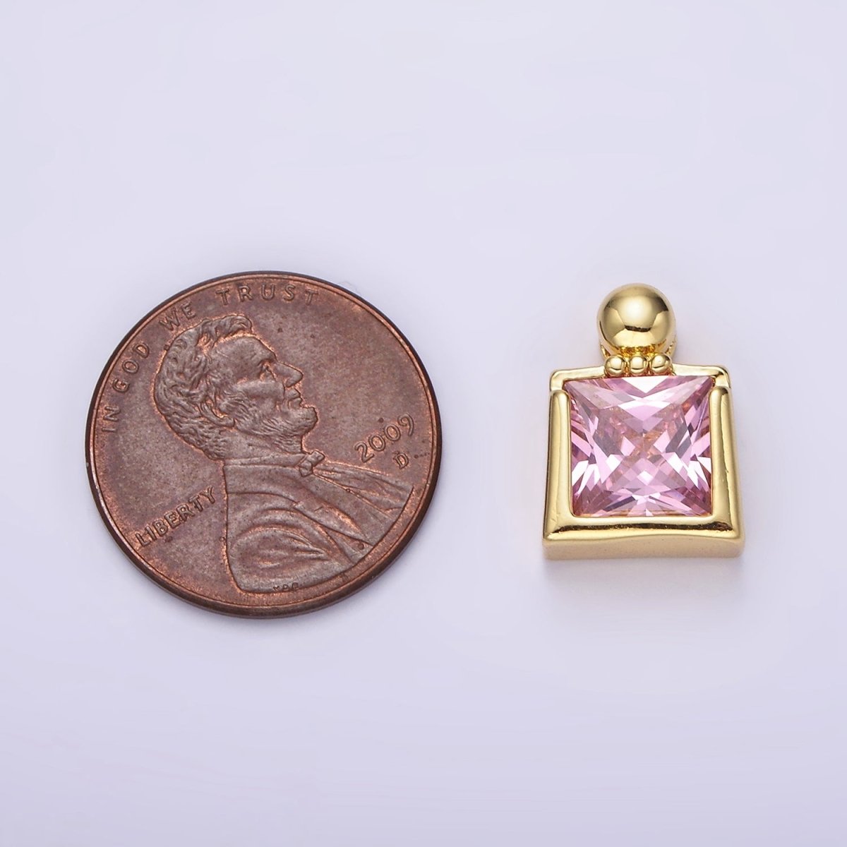 14K Gold Filled Pink CZ Square Ball Bail Pendant | N1923 - DLUXCA