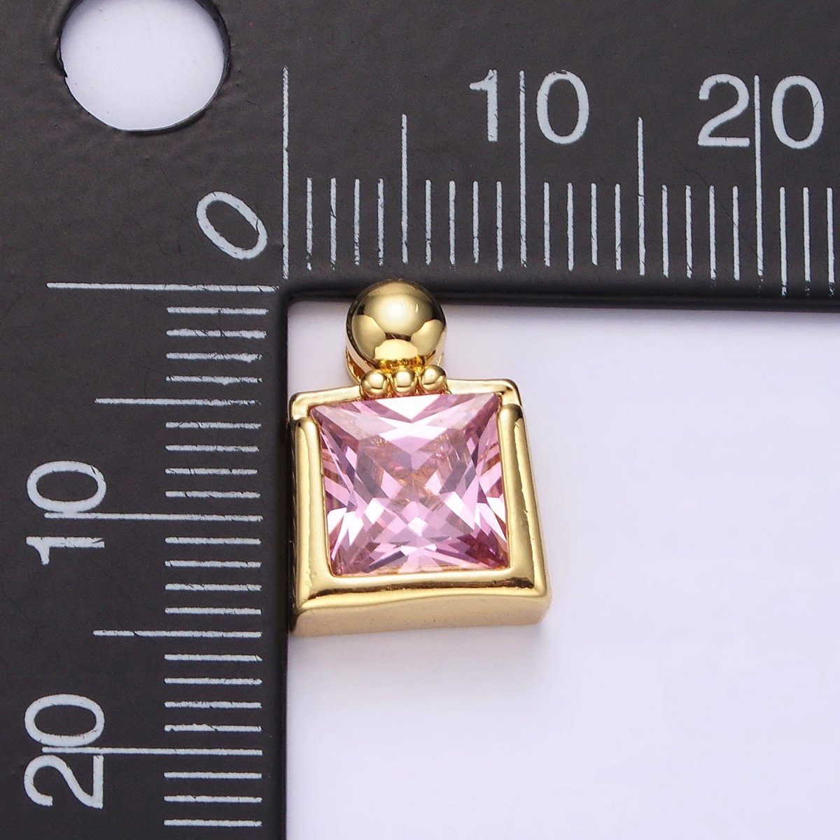 14K Gold Filled Pink CZ Square Ball Bail Pendant | N1923 - DLUXCA