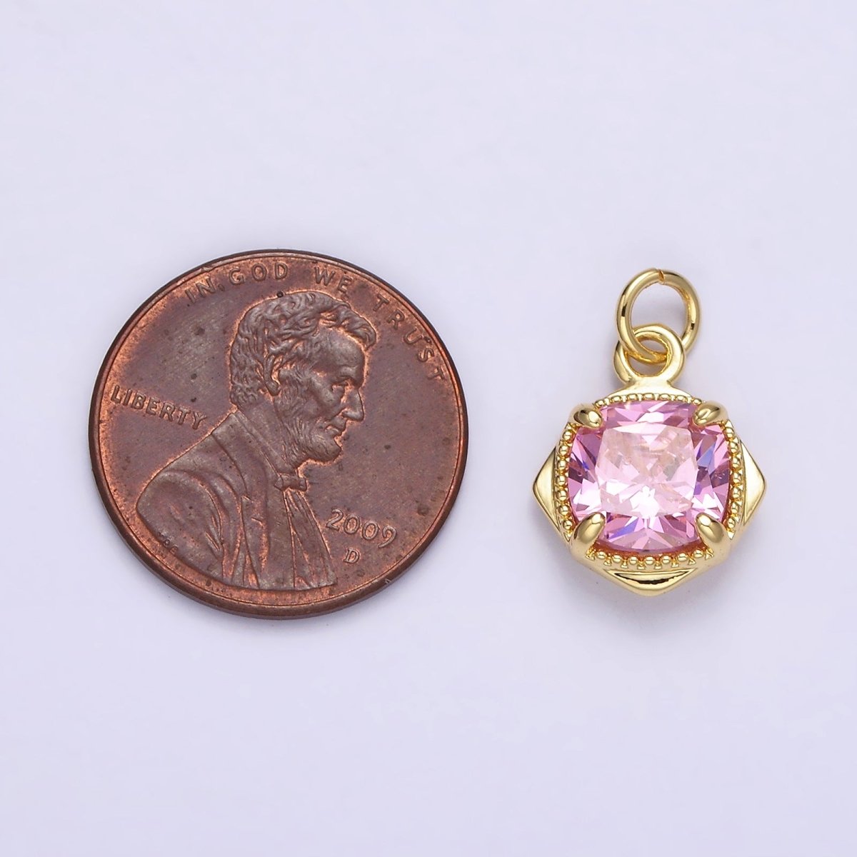 14K Gold Filled Pink CZ Square Rhombus 17mm Charm | N1509 - DLUXCA